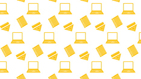 animación de los iconos de los artículos escolares que se mueven sobre un fondo blanco