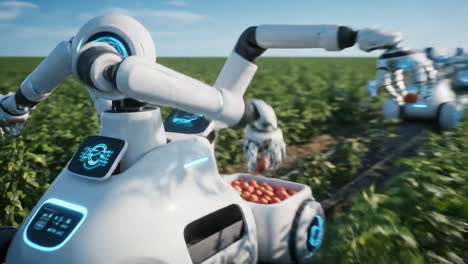 robots harvesting crops in an automated farm