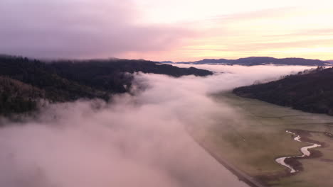 coos bay oregon, valley filled with low-lying fog