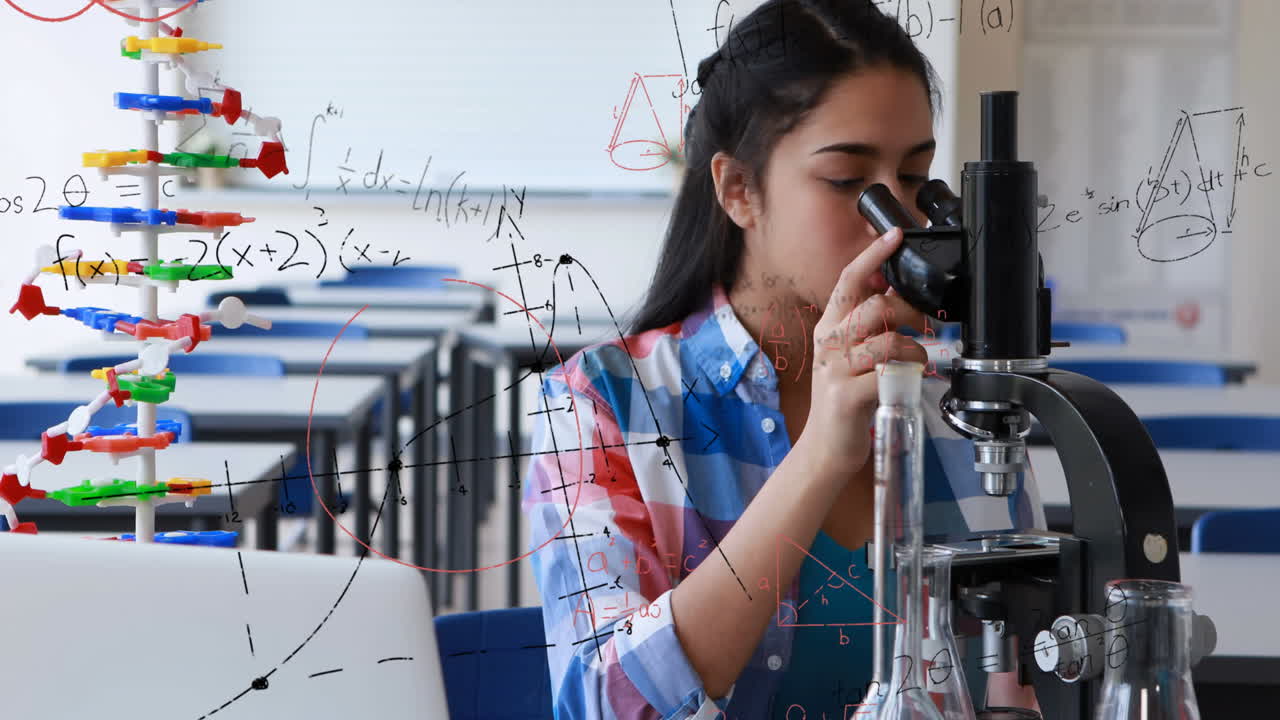 animación de fórmulas matemáticas sobre el estudiante utilizando el microscopio