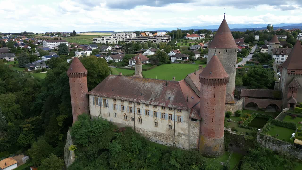 Aerial View of a Medieval Castle in Europe