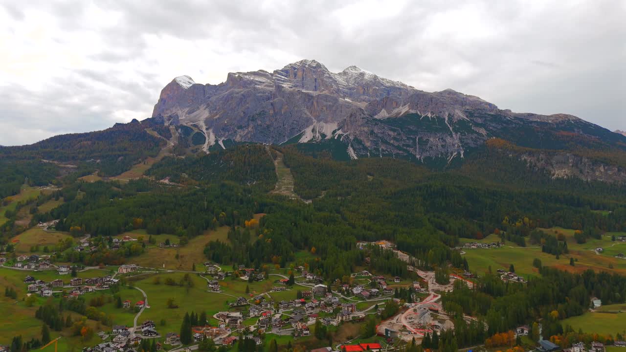 Aerial view of a village in the Alps mountains