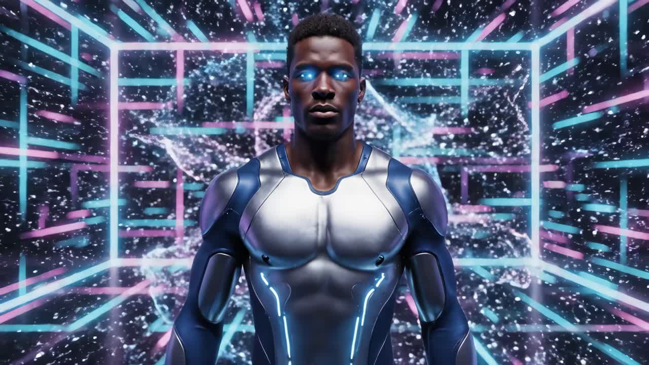 Futuristic Cyborg Man in Digital Space