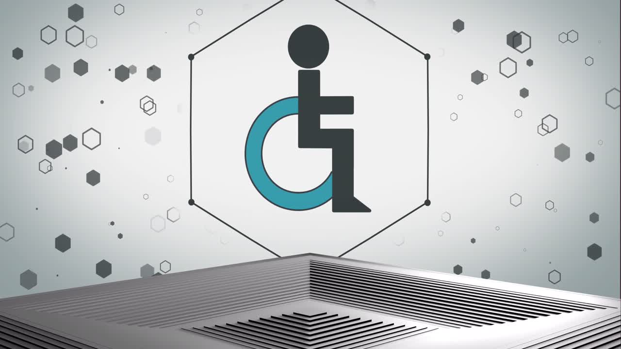 animación de formas e icono de discapacidad sobre fondo blanco