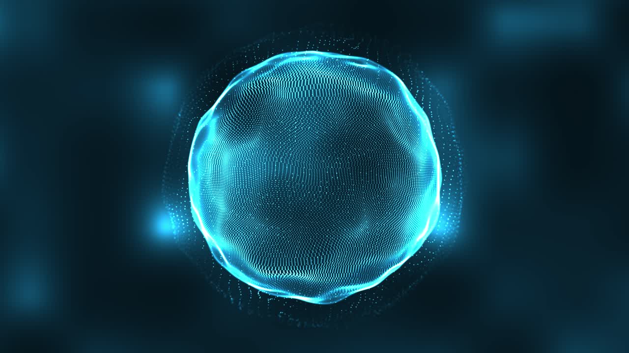 High tech field with glow particles on sphere. 3d animation background