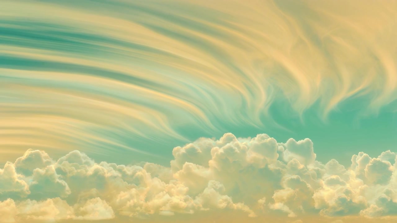 Surreal Dreamy Clouds Moving Across a Vibrant Teal Sky