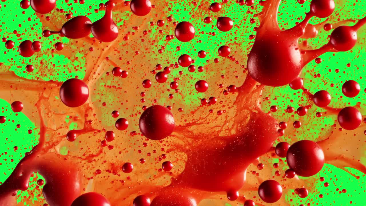 Vibrant red paint splash animation, transparent 4K video, green screen
