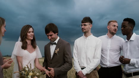 wedding party in a meadow