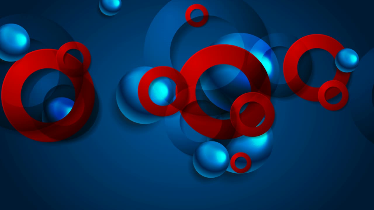 azul brillante rojo círculos abstractos y bolas fondo de movimiento geométrico