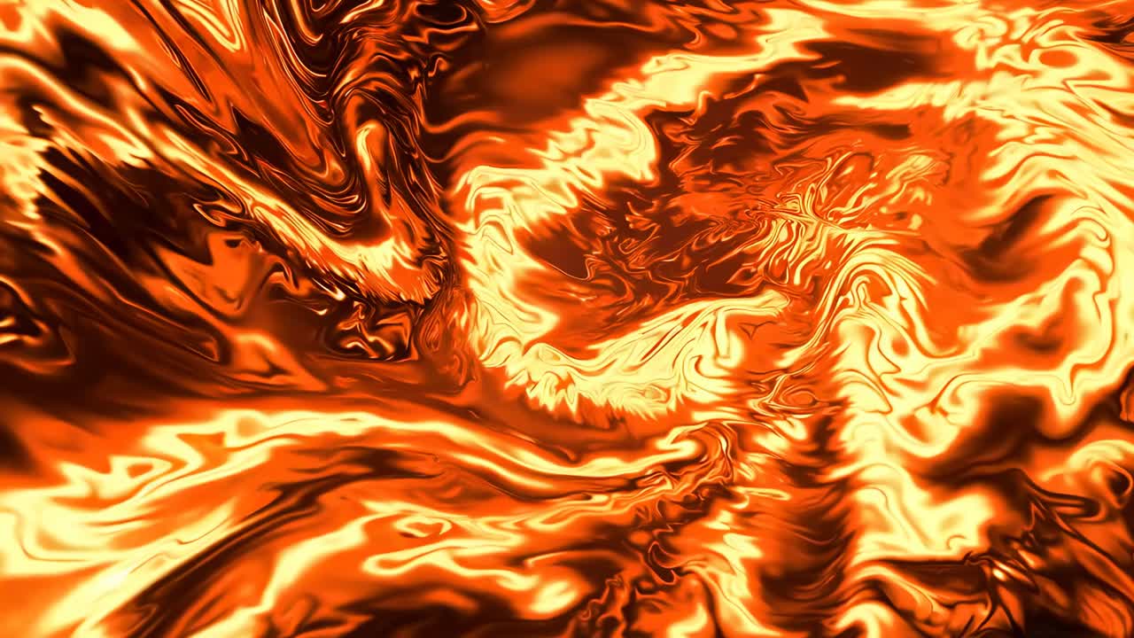 Dynamic swirling orange abstract pattern, top-down angle, resembling liquid metal