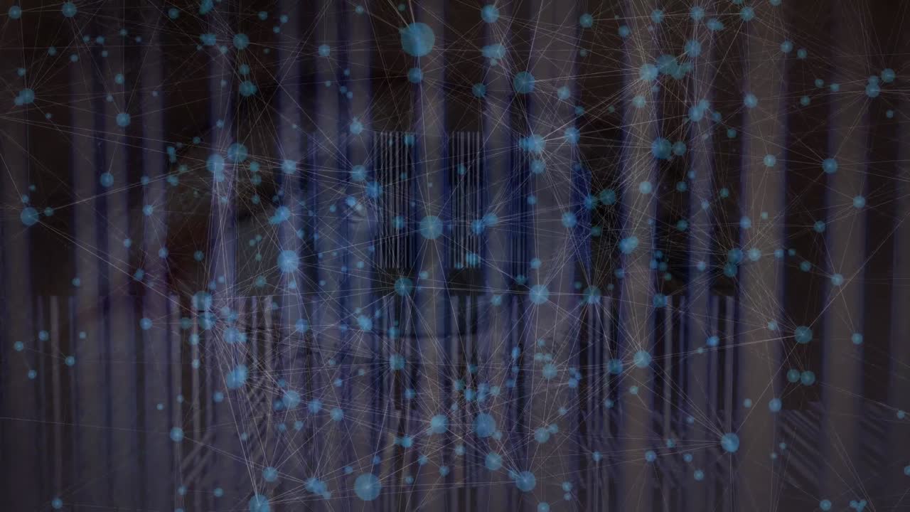 Animation of connections and eye of caucasian woman