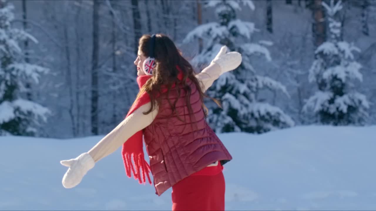 Woman Ice Skating in Winter Wonderland