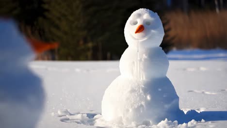 smiling snowman in snowy landscape