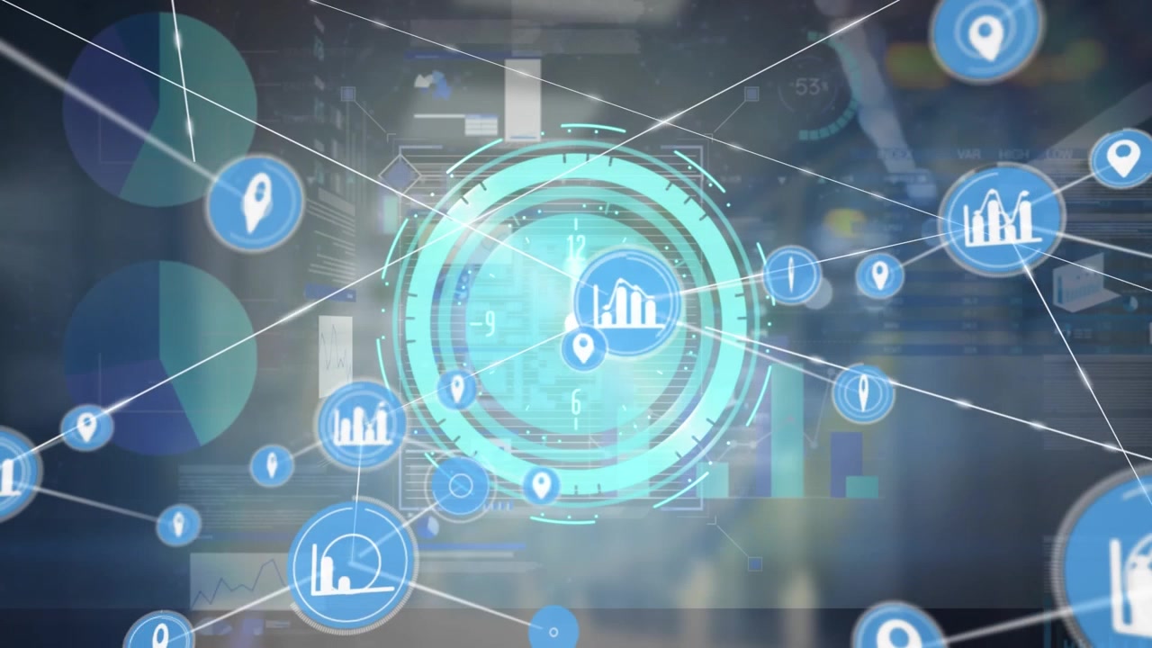 Un composito di esposizioni multiple, che mostra un'infografica di una rete tecnologica online