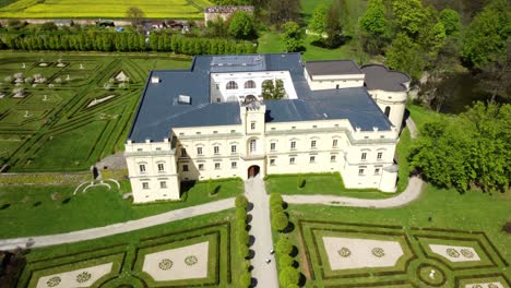 State Slezké Rudoltice Castle called pearl of Osoblazsko. Castle is a uniquely preserved complex of baroque buildings and garden architecture, Czech Republic 4K