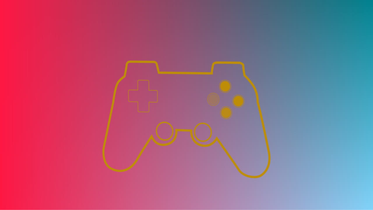 파란색에서 분홍색 바탕에 반이는 게임 콘솔의 애니메이션