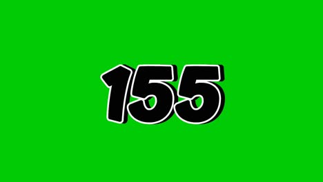 number 155 symbol sign animation motion graphics cartoon on green screen background. black color number reveal on smoke,for video number for video elements