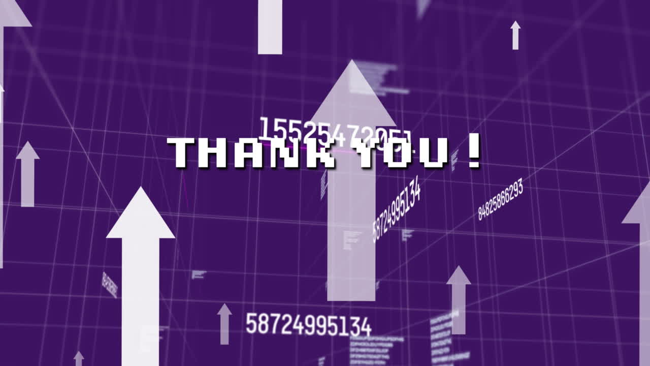 그리드와 데이터 처리에 대한 감사 텍스트와 화살표의 애니메이션