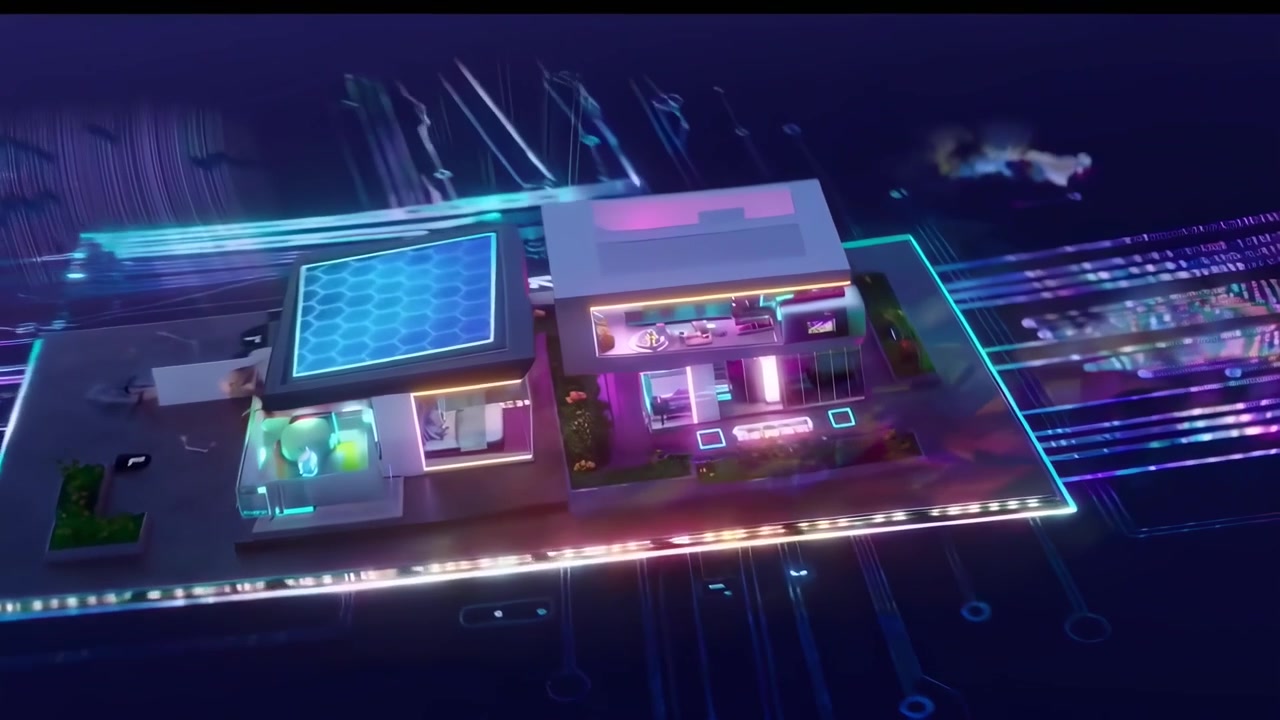3D Render of a Modern Smart House on a Digital Circuit Board