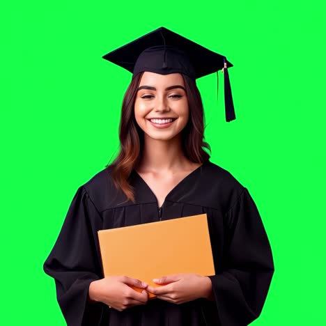 happy graduate holding diploma animation, transparent 4k video, green screen