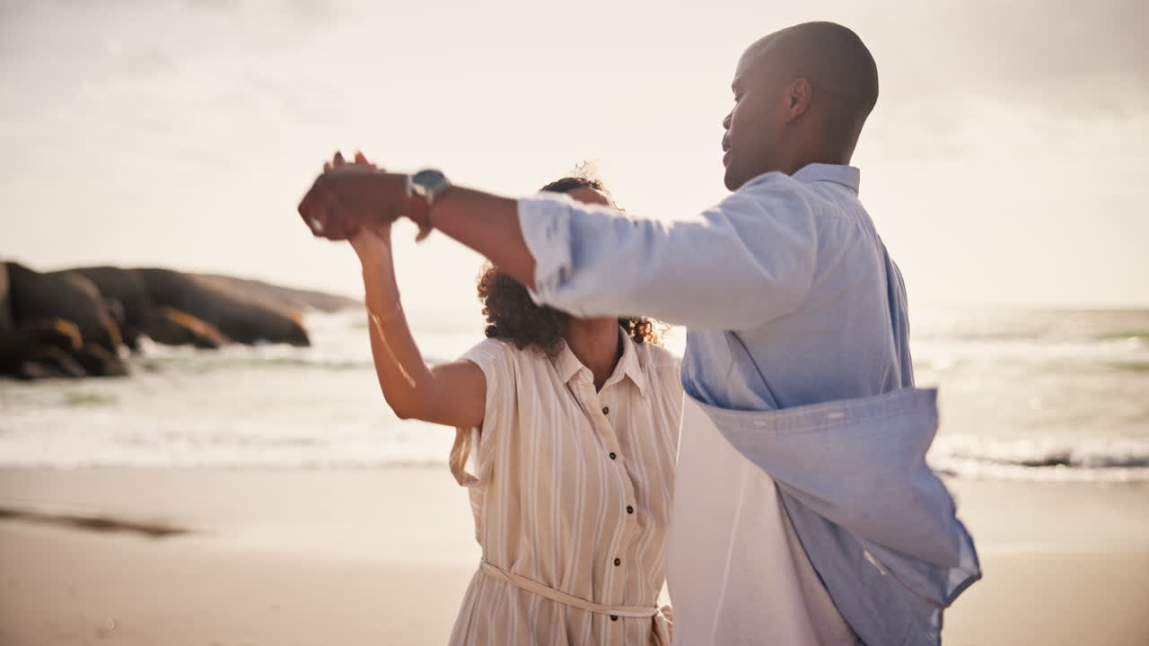 Couple, dance or beach spin or love connection