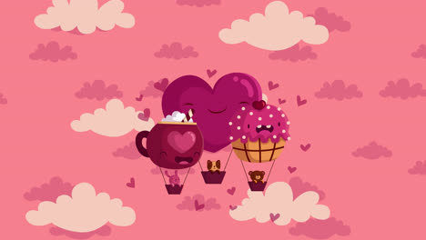 cute heart, cup, and cupcake hot air balloons