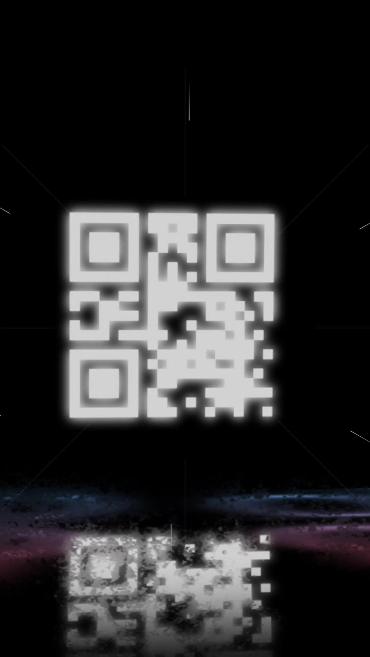 Animation of glowing qr code over neon circles
