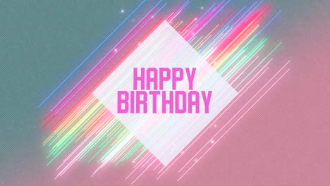 happy birthday with neon colorful lines on gradient