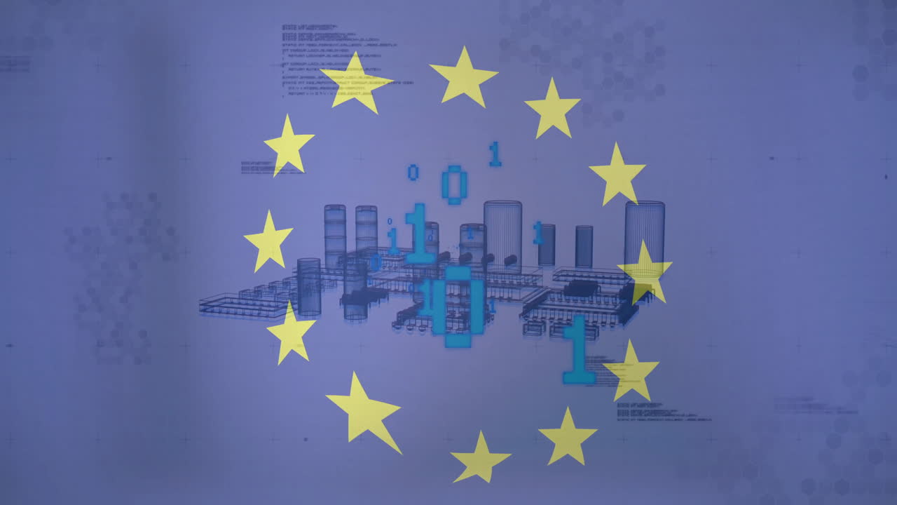 유럽연합 스타 오버 디지털 시티스케이프 바이너리 코드