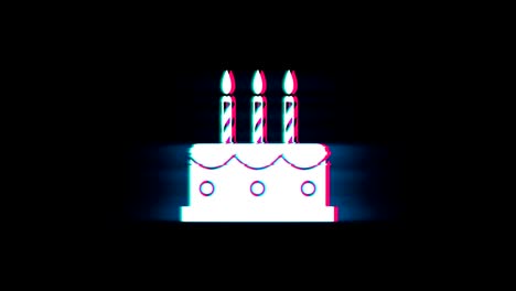 birthday cake symbol on glitch retro vintage animation.