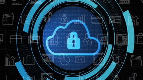 animation of cloud icon and data processing over business icons