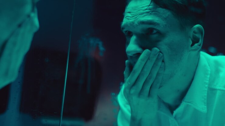 Man Looking in a Mirror with Anxiety