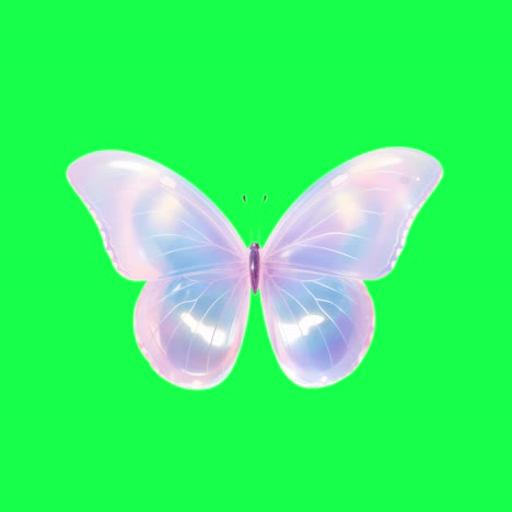 Iridescent butterfly animation, transparent 4K video, green screen