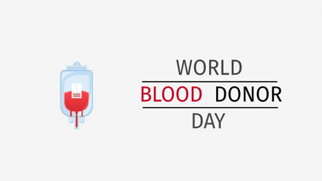 animation of world blood donor day text over blood bag