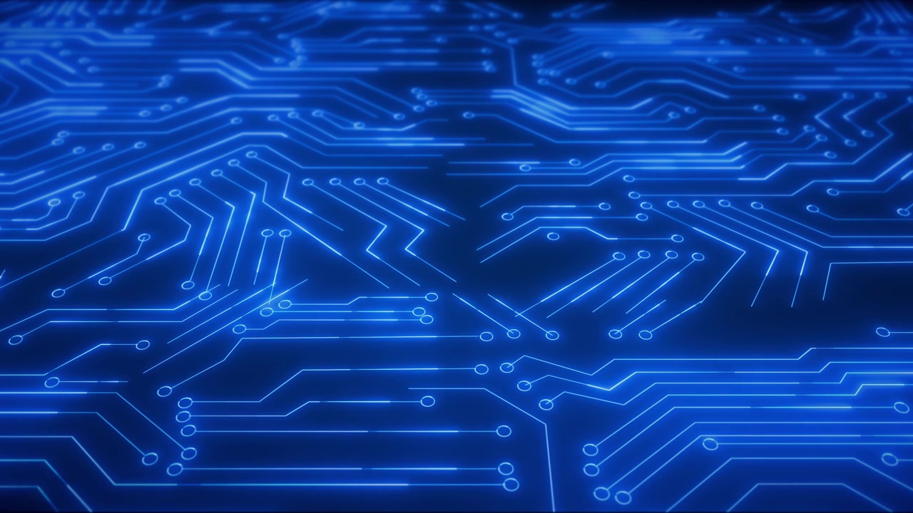 4K 3D digitale data bevæger sig på printplade og CPU, 4K baggrunde, computerbehandling og organisering