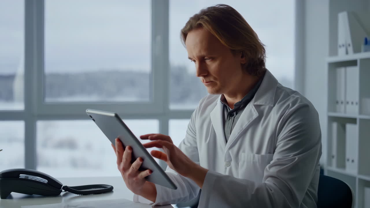 Doctor working on a tablet in an office