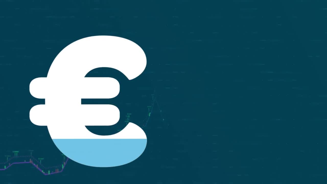 Animazione del simbolo dell'euro su elaborazione di dati finanziari