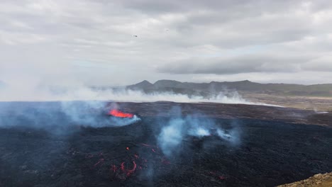 helicopter flight over an active volcano