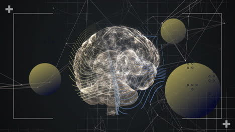 digital animation of brain with geometric shapes and lines on dark background
