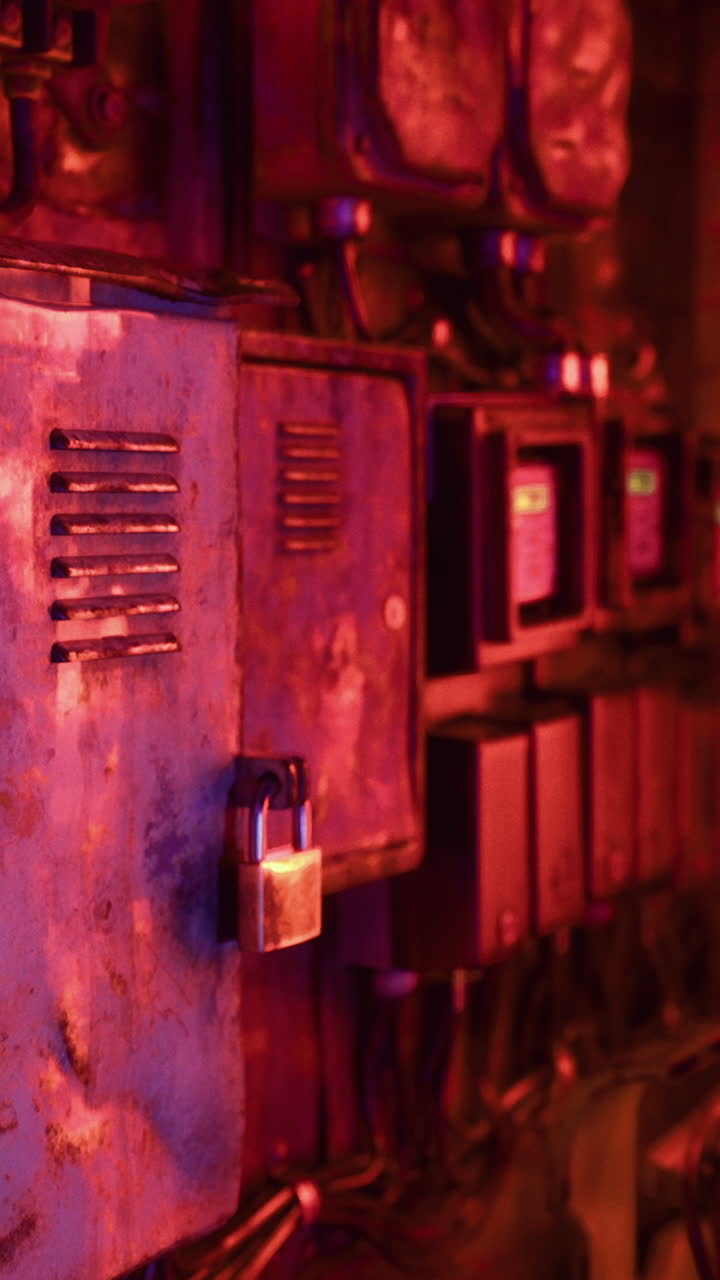 Industrial wall with colorful lighting in a retro urban setting