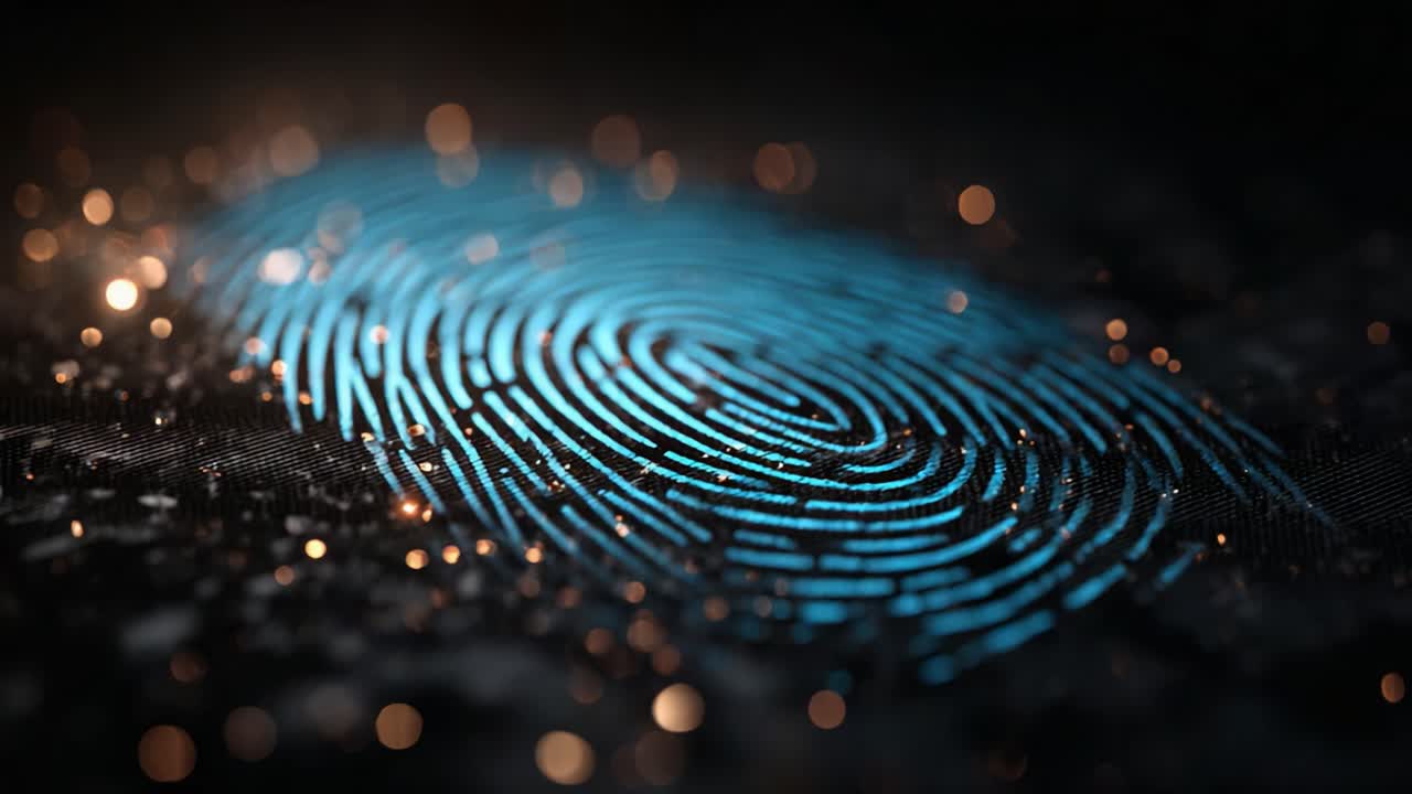 A Stunning Visualization of a Digital Fingerprint Illuminated by a Glimmering Background, Representing Identity and Security in the Modern World