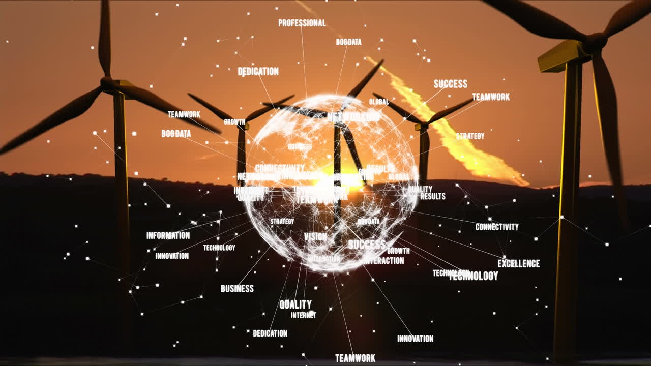 풍력 터빈에 대한 데이터 연결과 함께 회전하는 지구