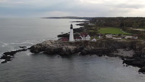 portland head light lighthouse in maine, tracking aerial shot