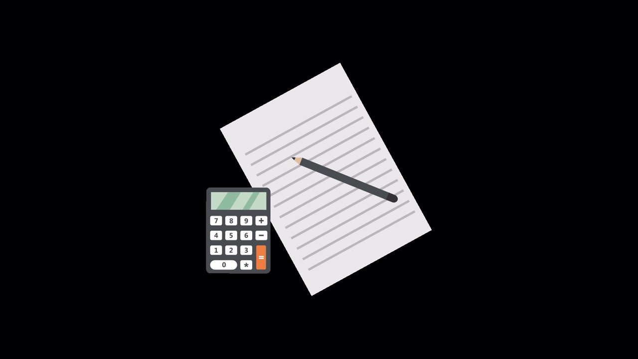 Calcolatrice, carta e matita animate per calcoli finanziari