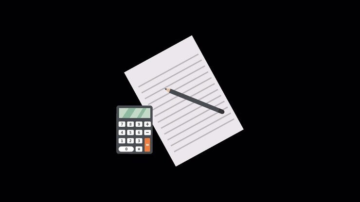 Calcolatrice, carta e matita animate per calcoli finanziari
