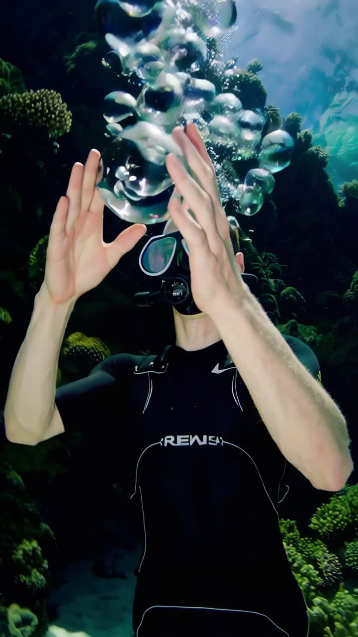 Freediver Underwater in Coral Reef