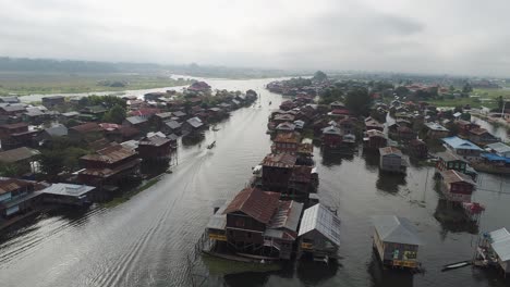 aerial view of a village on inle lake, myanmar