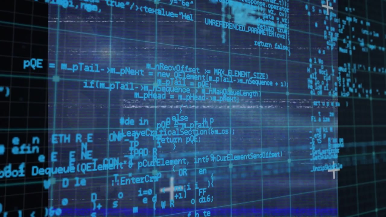 Animation of data processing over black background