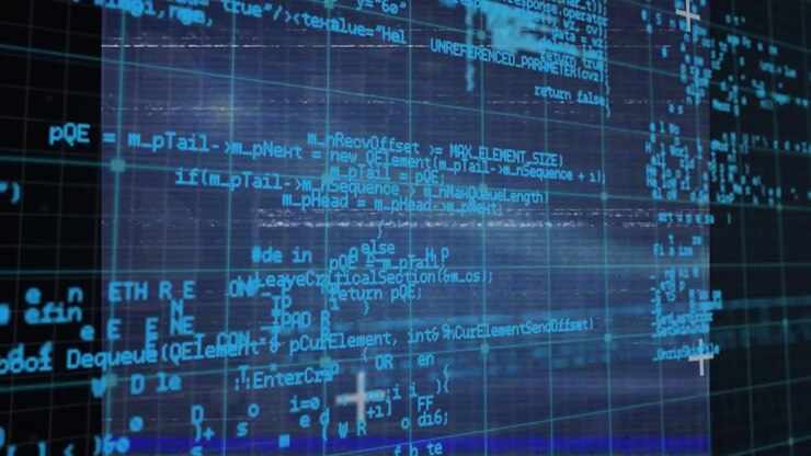 Animation of data processing over black background