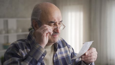 a confused old man staring at the overpriced bill.